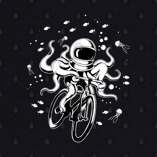 Octopus Bicycle Tshirt Astronaut Kraken Space Squid Cycling by PomegranatePower